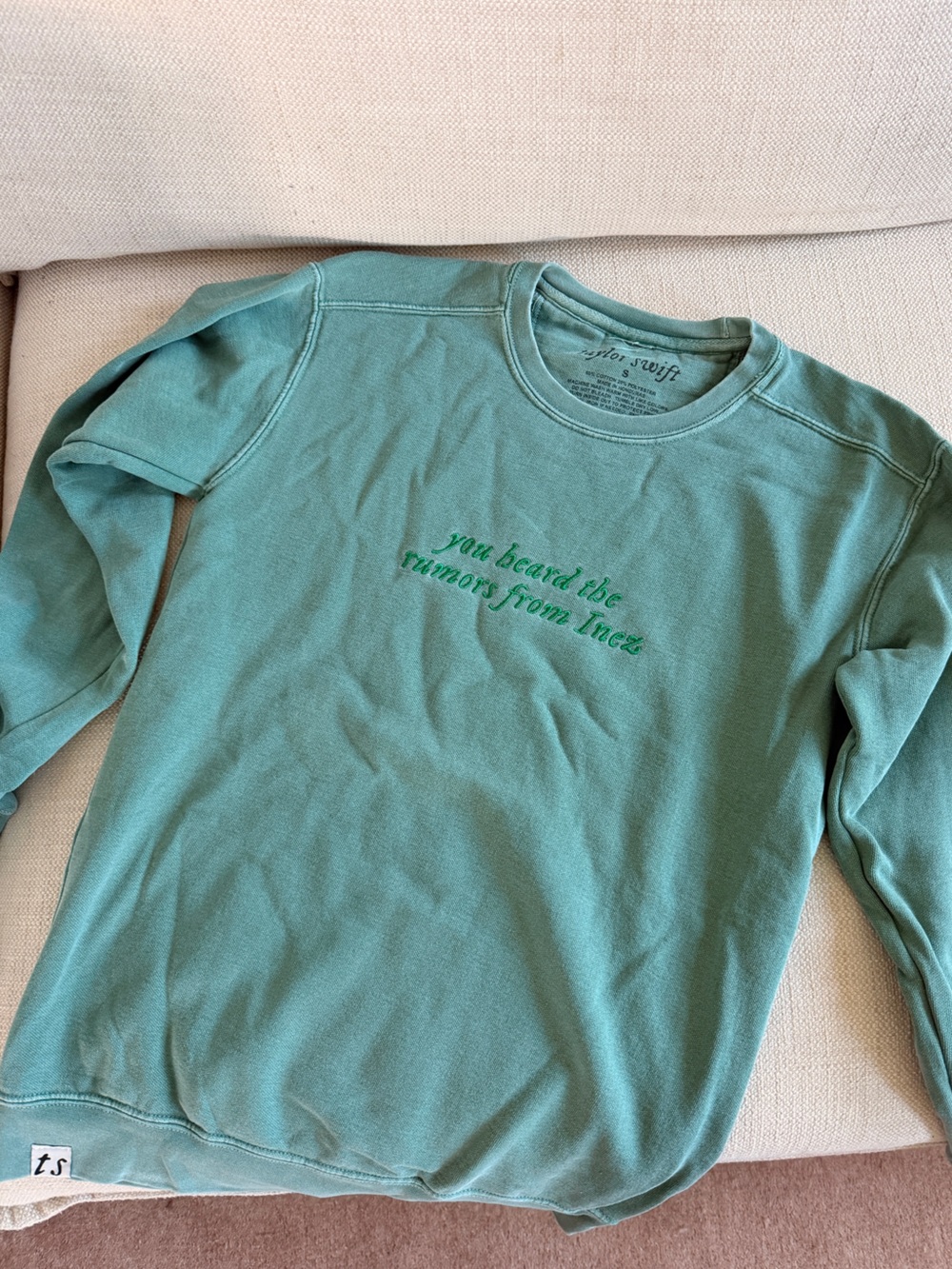 Taylor Swift Betty Green Crewneck Sweatshirt Embroidered Lyrics Small